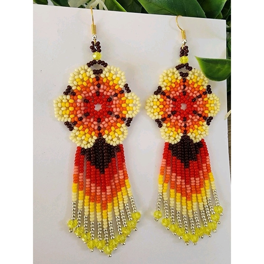 Handmade Multicolor Fringe Earrings. Leght 4 In